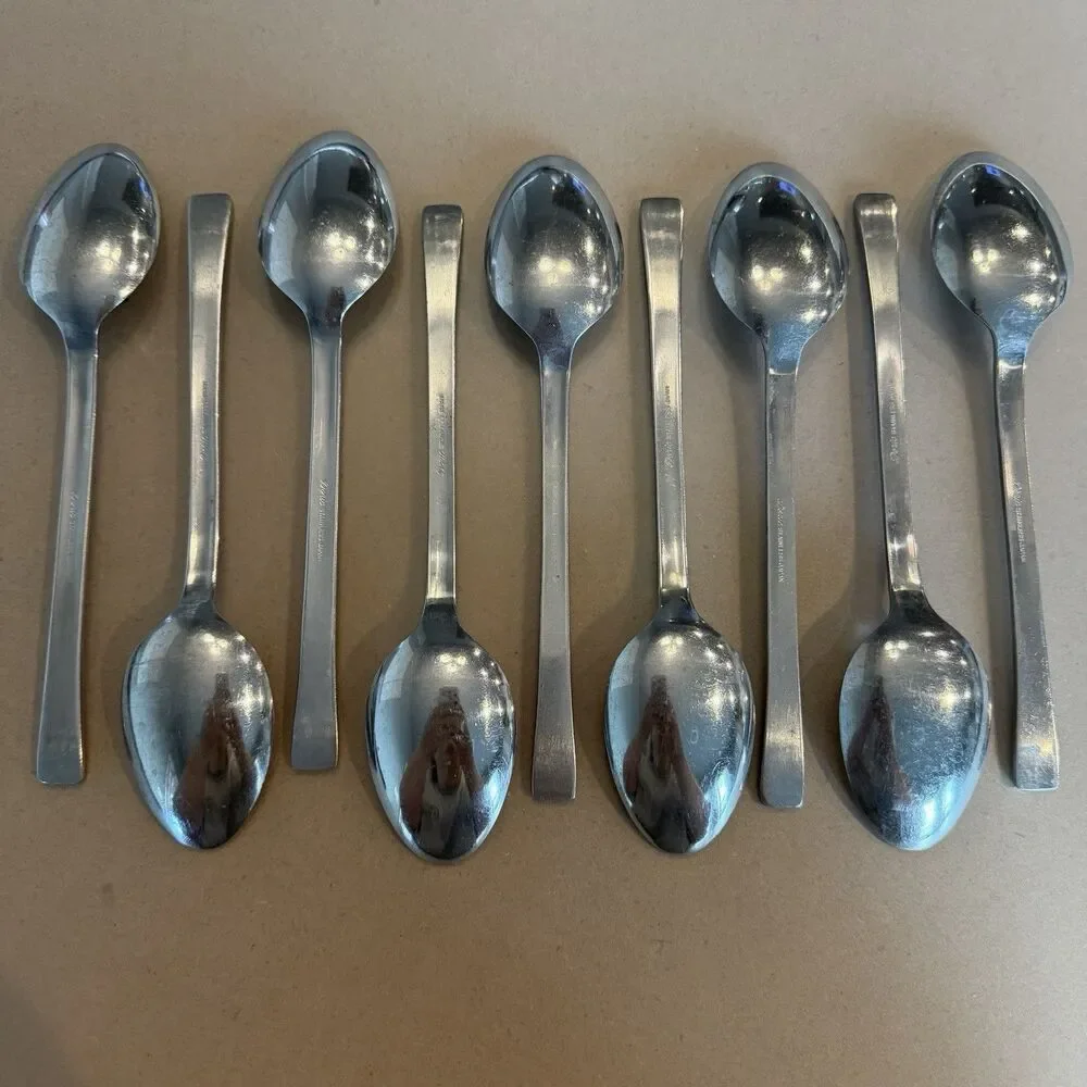 Doric Japan MCM Stainless Lot Of 8 Dinner Soup Spoons MidCentury Modern Flatwear